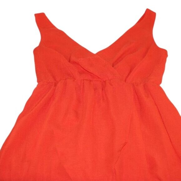 H&M Orange Plunge Neck Sz 8 Faux Wrap Sleeveless Above Knee Cocktail Dress - Picture 5 of 8
